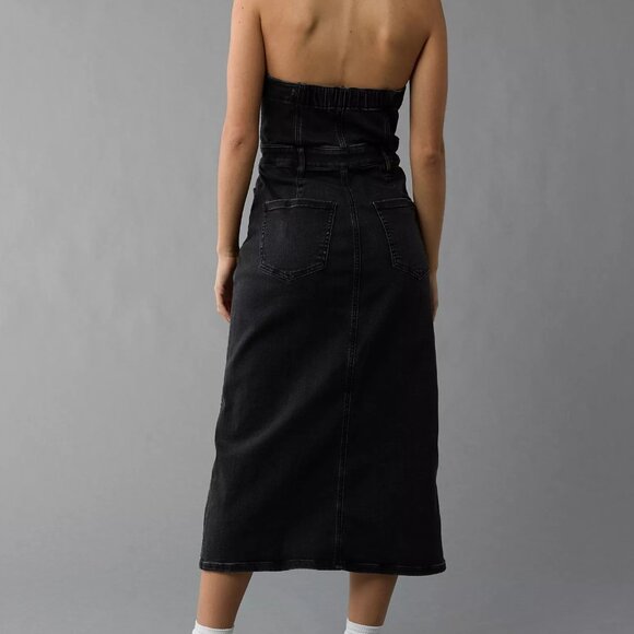 AMERICAN EAGLE Denim Tube Top Midi Dress, Size 12 - Picture 2 of 5